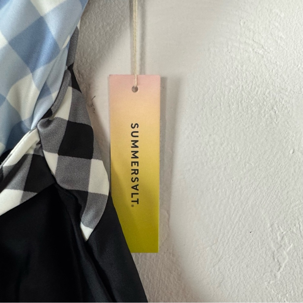 Summersalt Swim Suit‎ One Piece The Perfect Wrap Tie Front Gingham Blue Black - Picture 6 of 8